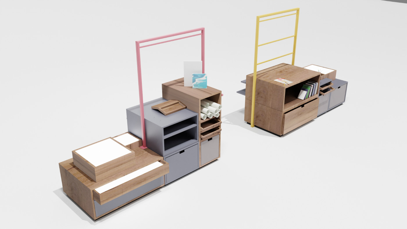 Retaildesign - Darstellung von modularen Ausstellungsmöbeln