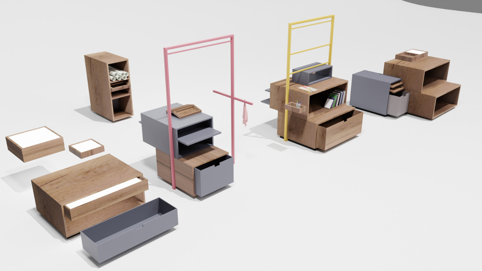 Retaildesign - Darstellung von modularen Ausstellungsmöbeln